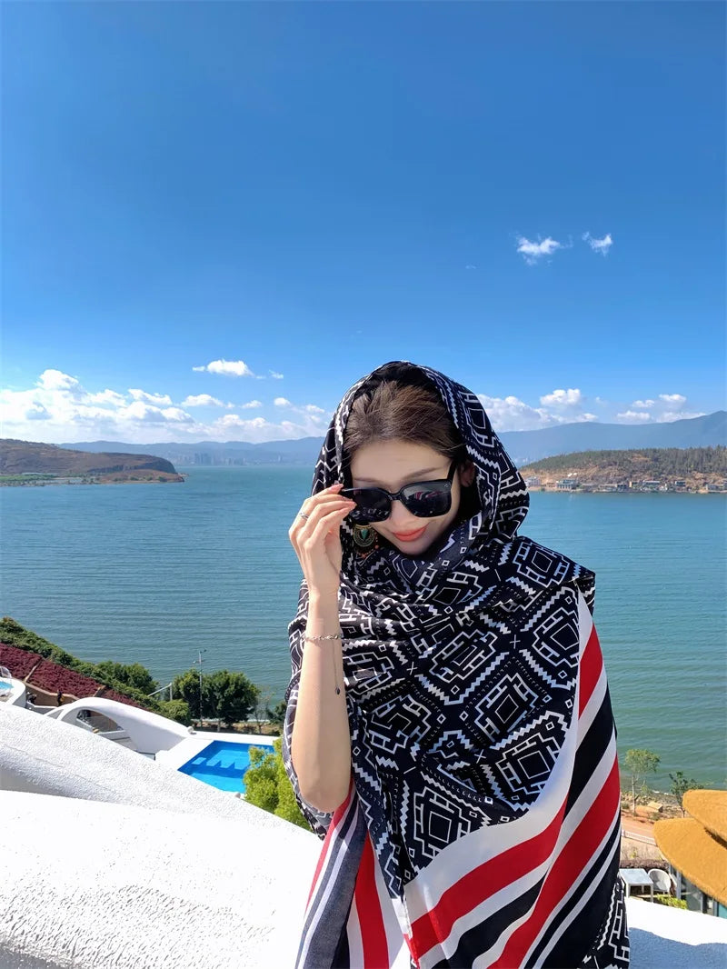 Fashions 90x180cm Twill Cotton Pareo Beach Cover-Ups Women Large Beach Dress Bikini Bathing Swimwear Cover Up Sarong Wrap Scarf
