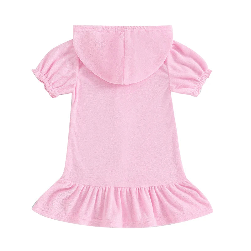 Girls Swimwear Cover-ups Solid Color Short Sleeve Zipper Ruffle Beach Dress Toddler Bathing Suit Kids Bikini Cover Up 1-8Y