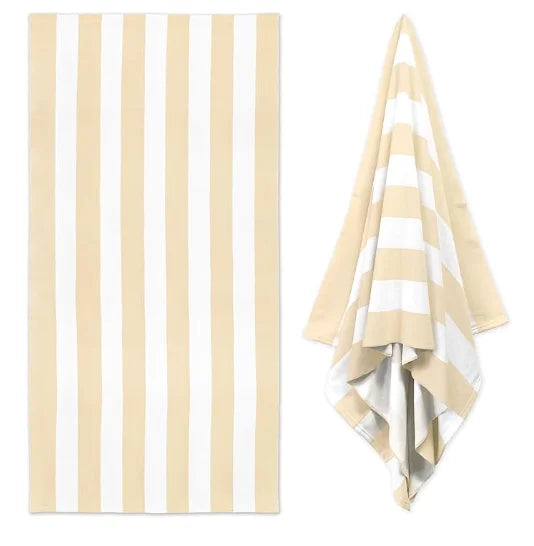 Pastel Cabana Stripe Beach Towel, Quick Dry Soft Cotton, Lavender, Pink & Yellow Striped Design for Summer Pool Use