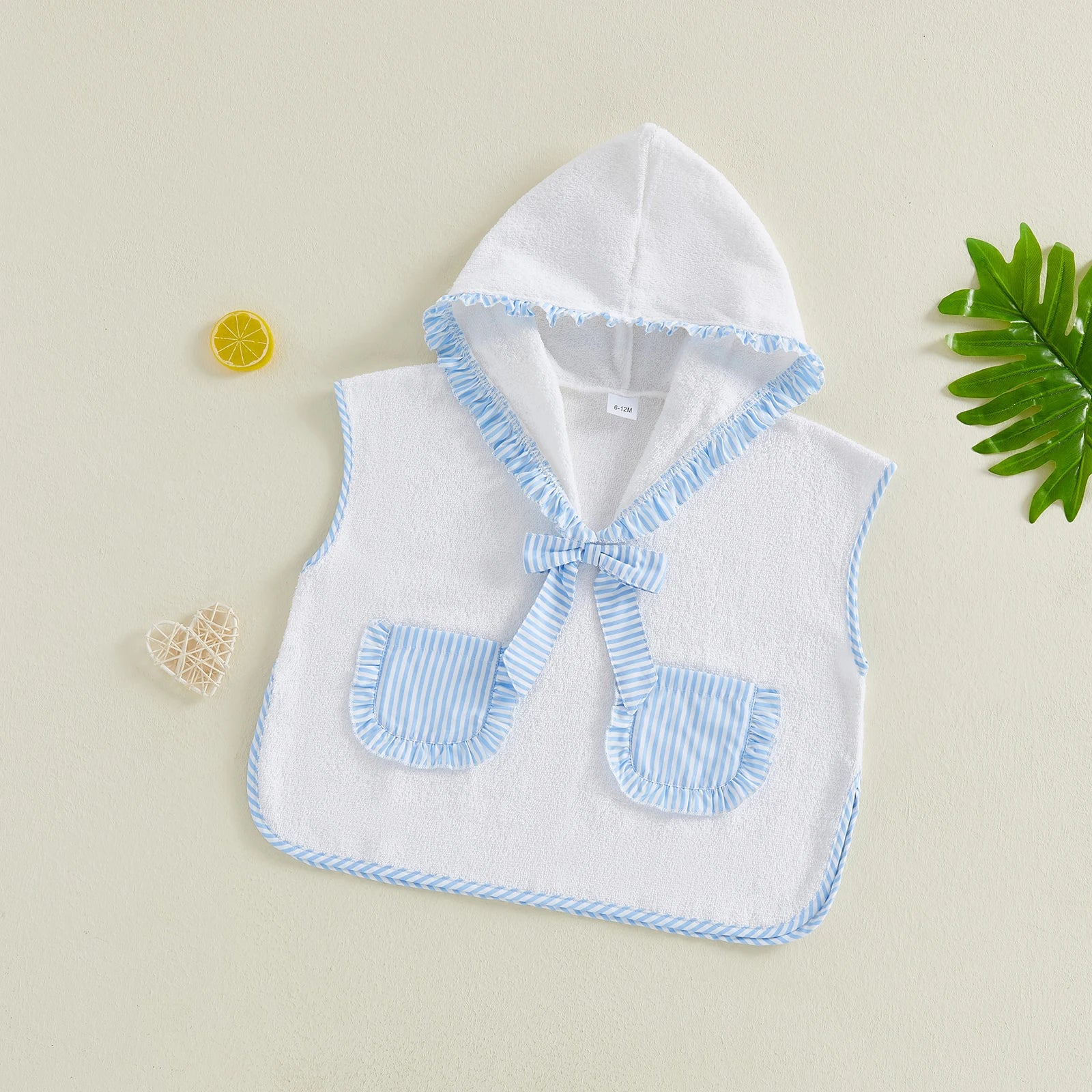 0-4Y Toddler Girl Swimwear Cover Ups for Beach Pool Striped Ruffled Trim Hooded Shawl Robe 2026 Spring Summer Kids Beachwear
