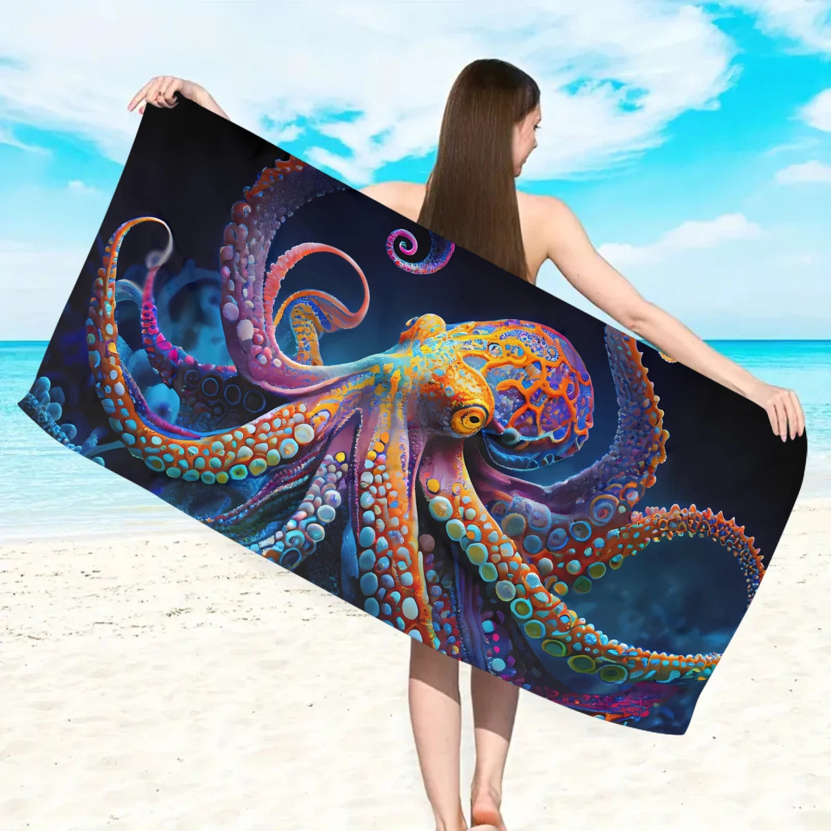 1pc Dolphin Octopus Animal Large Beach Towel, Quick drying Water absorbing Beach Towel, Swimming, Vacation, Camping Beach Towel