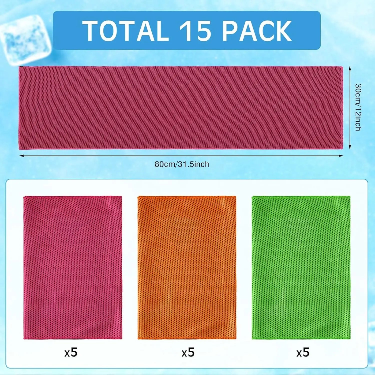Cooling Towel Microfiber Ice Cold Sport Face Neck Soft Breathable Chilly Sweat Towel for Yoga Gym Hot Weather Running, 32x12 Inches