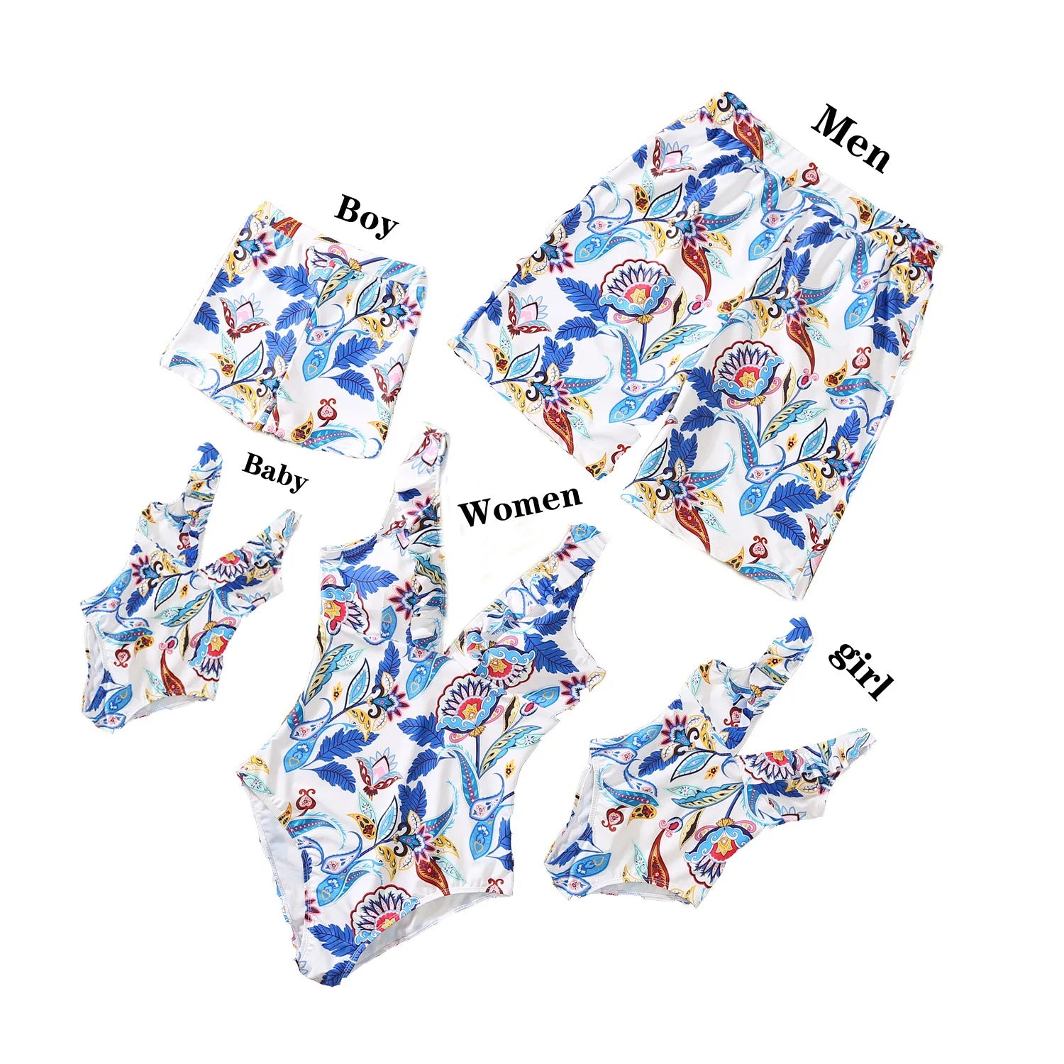 New Family Matching Outfits Leaf Printed Matching Swimsuit Family Look Floral Full Print Multi-color One-piece Matching Swimwear
