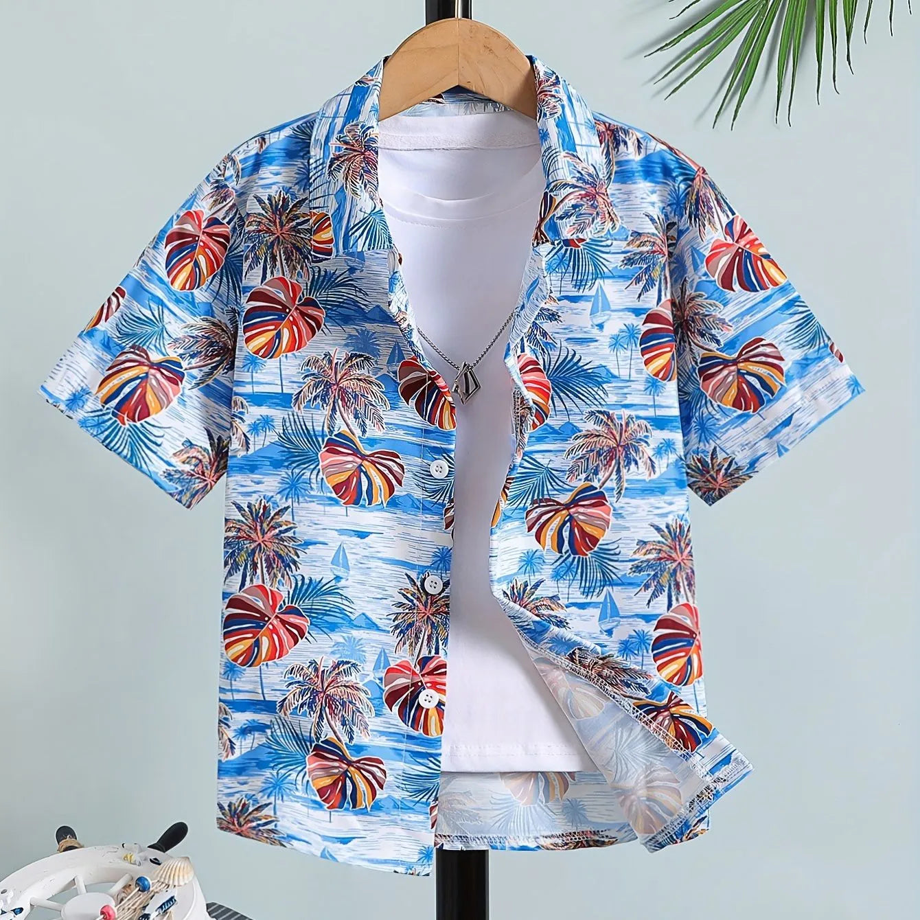 Kids Blouse Beach Coconut Tree 3D Printed Tops Oversize Streetwear Hawaiian Shirts Short Sleeve Boys Girls Shirts Children Top