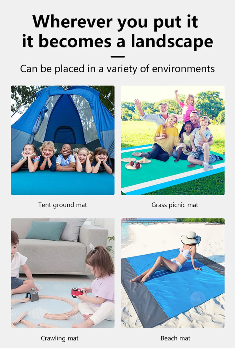 200*210cm Portable Sandproof Beach Mat Beach Blanket Waterproof Quick Drying Lightweight Picnic Mat for Travel Camping Hiking