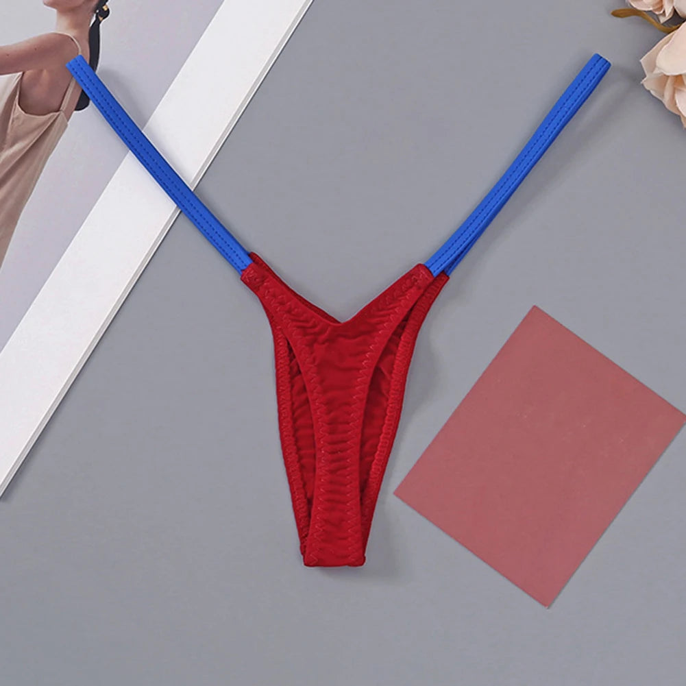 1pc Womens T Back Sexy Underwear Thin Straps Low Waist Multicolor Stitching Thongs Breathable Sexy Hot Mini G-string