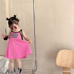 2026 Summer Girls Cute Print One Piece Suspender Dress Casual Design