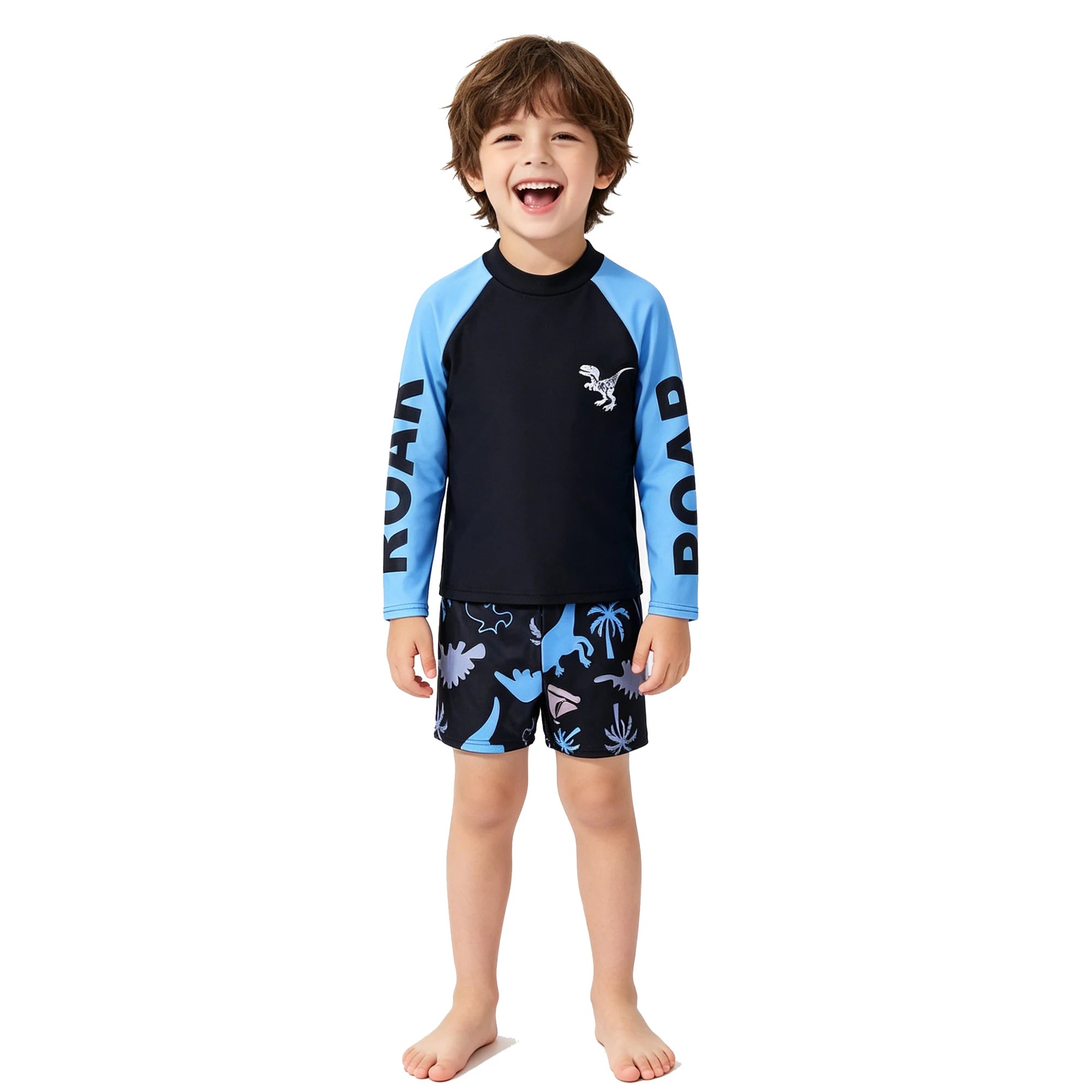 Boys Swimsuits Two Pieces Toddler 3 4 5 6 7 8 9 10 11 Years Long Sleeve Kids Swimwear Set Tops+Shorts Swim Outfits Bathing Suit