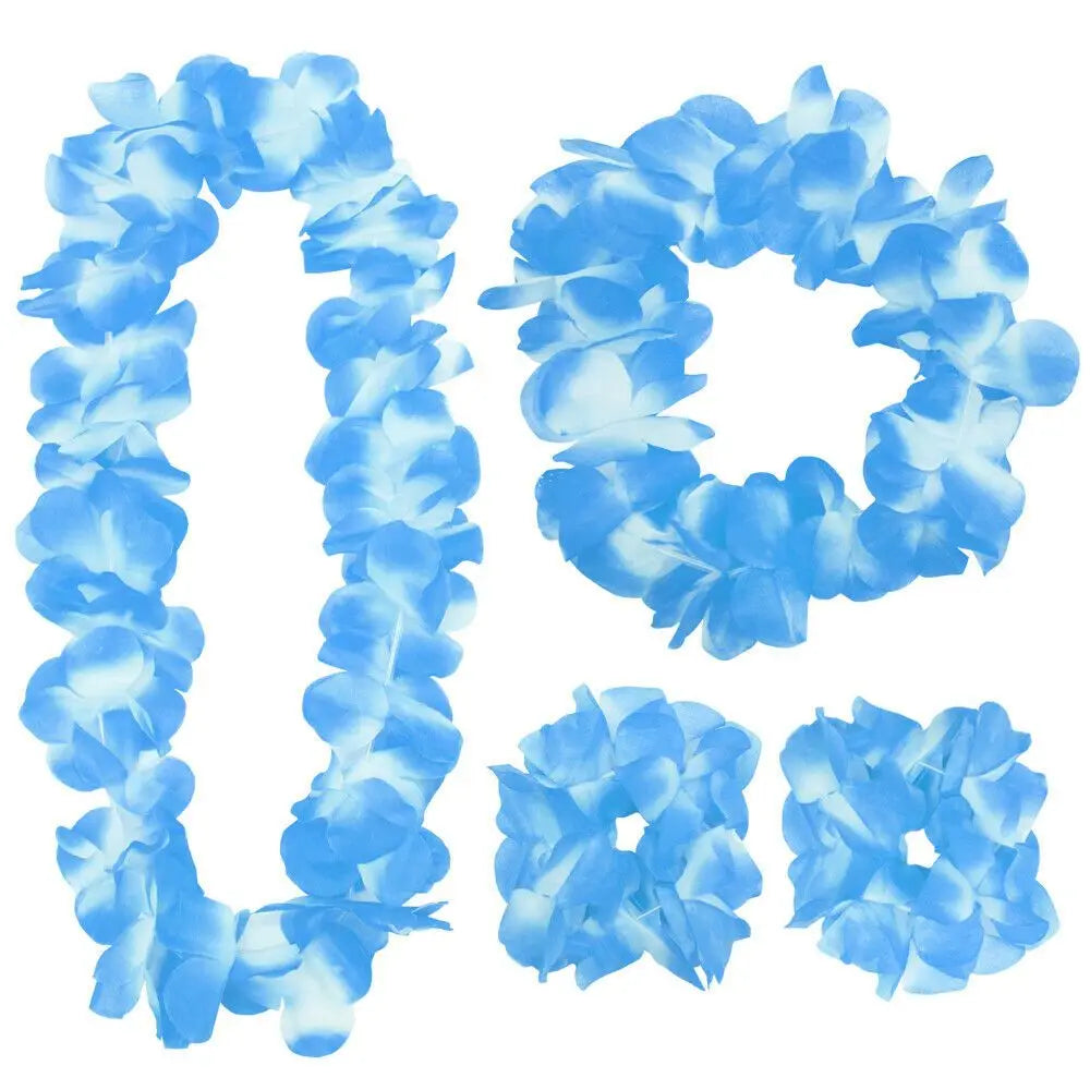 4pcs/set Hawaiian Flower Lei Hula Necklace Garland Headband Wristbands Wedding Decorations Beach Tropical Party Supplies