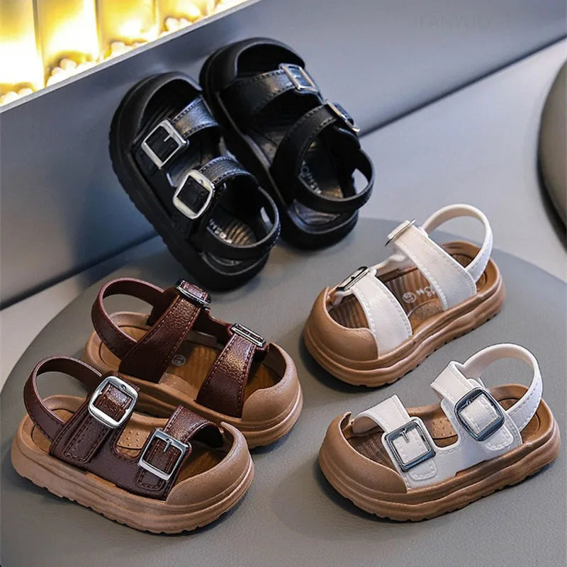 Fashion Solid Korean Kid Sandals Summer New Versatile Anti Slip Soft Bottom Girl Boy Beach Sandal Kindergarten Anti Kick Sandals