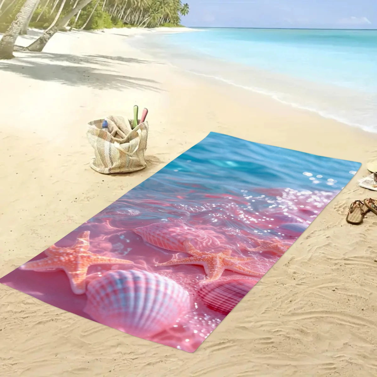 1pc Ocean element beach towel, suitable for outdoor sports, swimming, and fitness center multifunctional beach towel