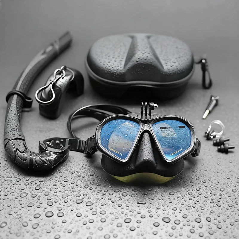 Professional Wet Low Volume Freediving Mask, Tempered Glass Dive Mask, J-Type Diving Mask, Snorkel Set, Buceo, 수영, 스노클링, 마스크