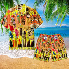 Trendy Cool Fashion Ice Cream Shirts Set Men 3D Print Shirt+Shorts Fashion Two Piece Sets Hawaii Beach Shirt Unisex Clothing