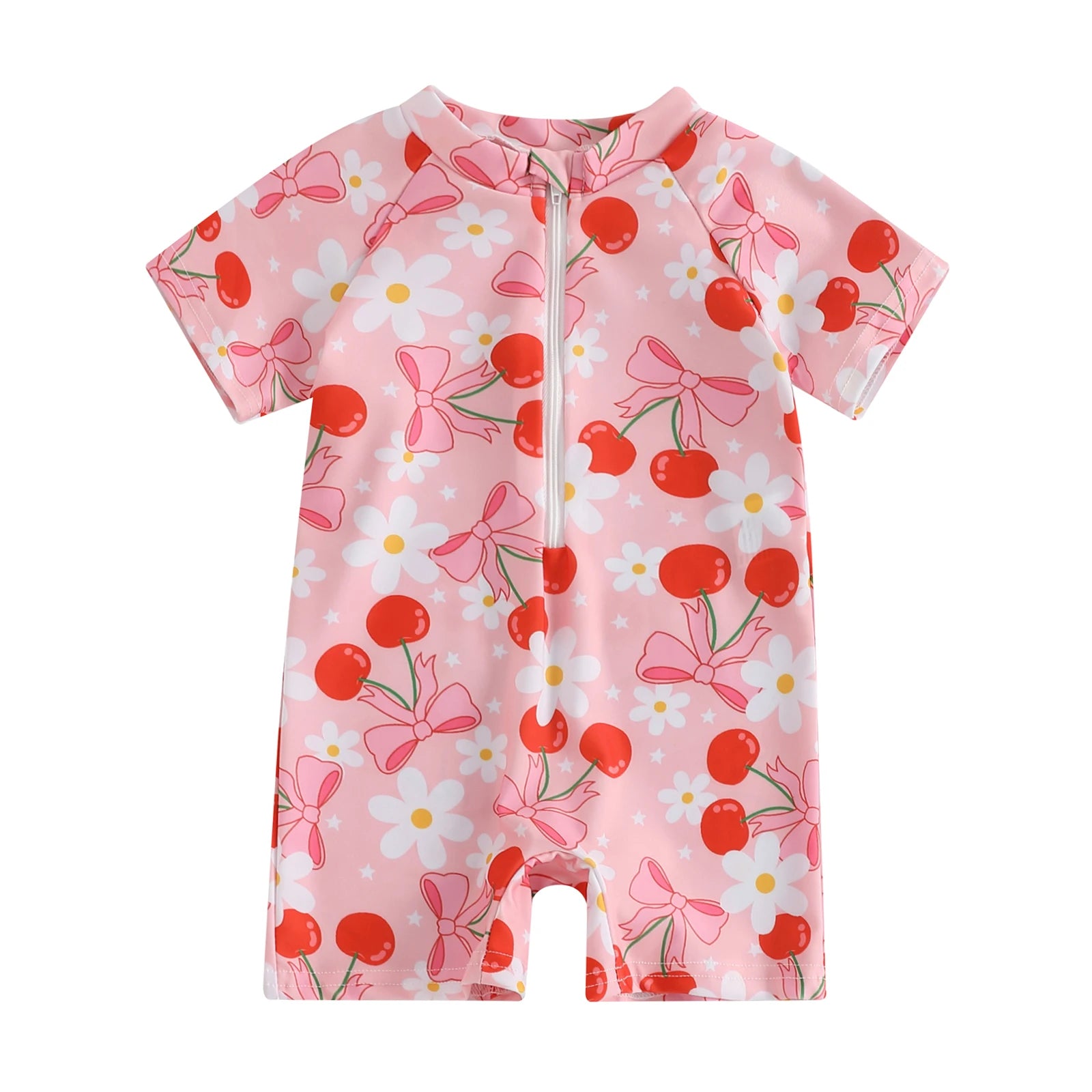 0-3Years Baby Boy Girl Rash Guard Swimsuits Fashion Print Short Sleeve Zip Up Rompers Bathing Suit Toddlers Swimwears Beachwear