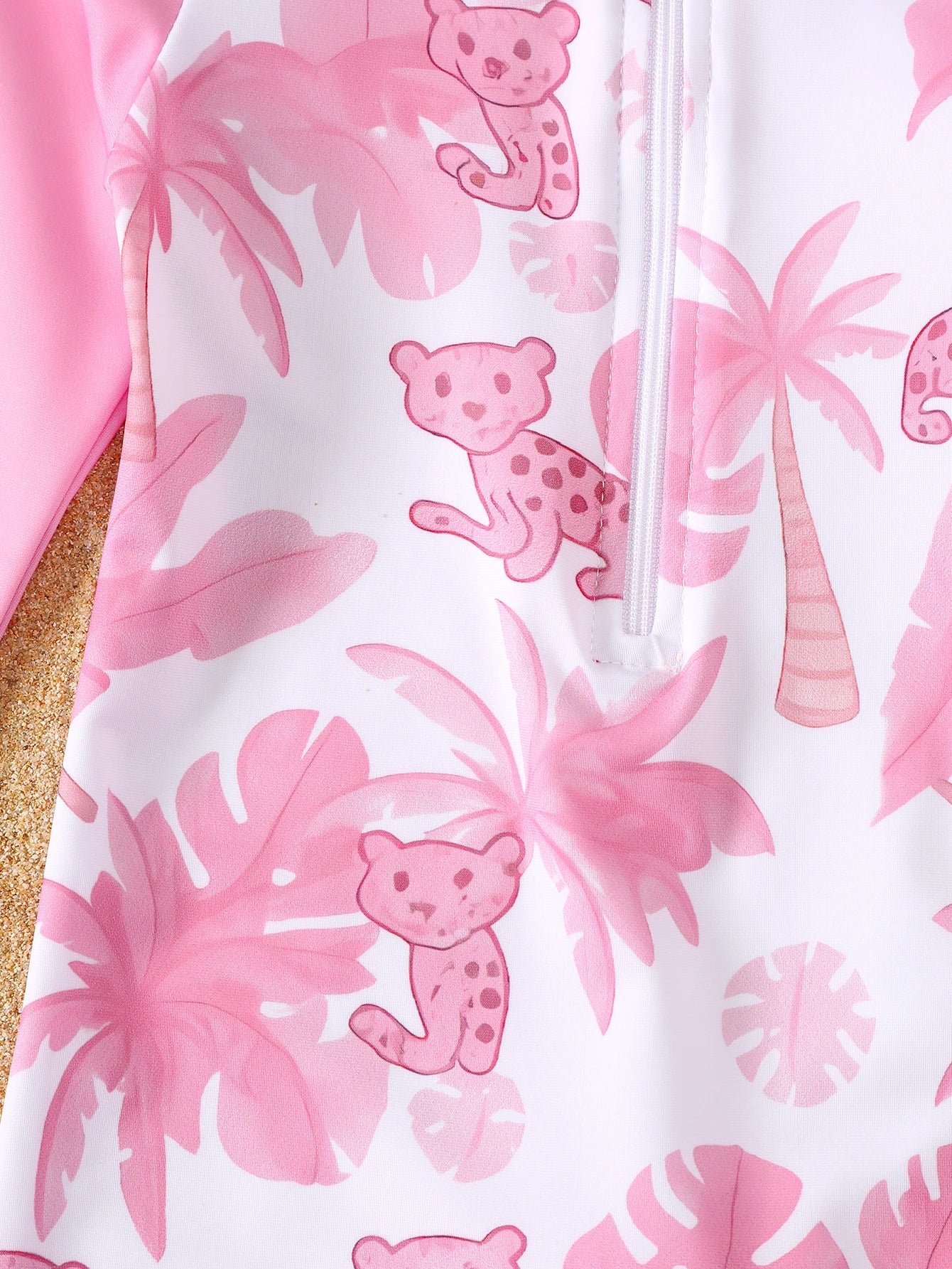 Baby Girl Summer Pink Print Long Sleeve Swimsuit with Hat Infant Swimwear Protection And Comfort