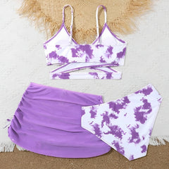 3 Pieces Tie Dye Print Bikini 2026 Girls Swimsuit with Skirt Kids Swimwear Female Bathers Bathing Swimming Swim Suit Beachwear
