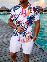 Men Sportswear 2PCS Shirts Suits Man 3D print Fashion Shirts+Shorts Two Piece Sets Hawaii Beach lapel Shirt Set Unisex Clothing