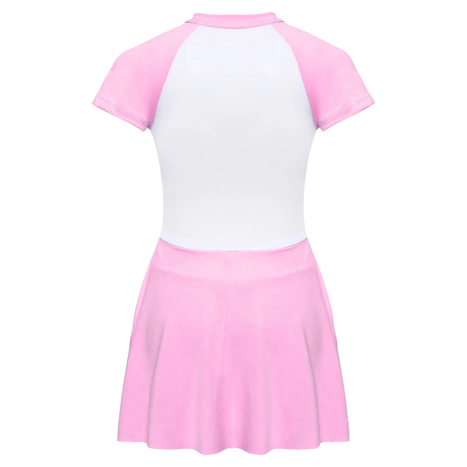 Fashion Girls One Piece Swim Dress Short Sleeve Color Block Swimsuit with Chest Pads Front Zipper And Safety Shorts Beachwear