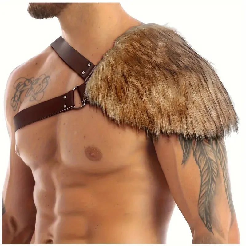 Medieval Viking Belt the Renaissance Knight Accessories with Fur Shoulder Armor Suit PU Leather Role Playing  Accessories