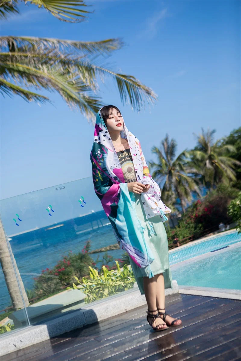 Fashions 90x180cm Twill Cotton Pareo Beach Cover-Ups Women Large Beach Dress Bikini Bathing Swimwear Cover Up Sarong Wrap Scarf