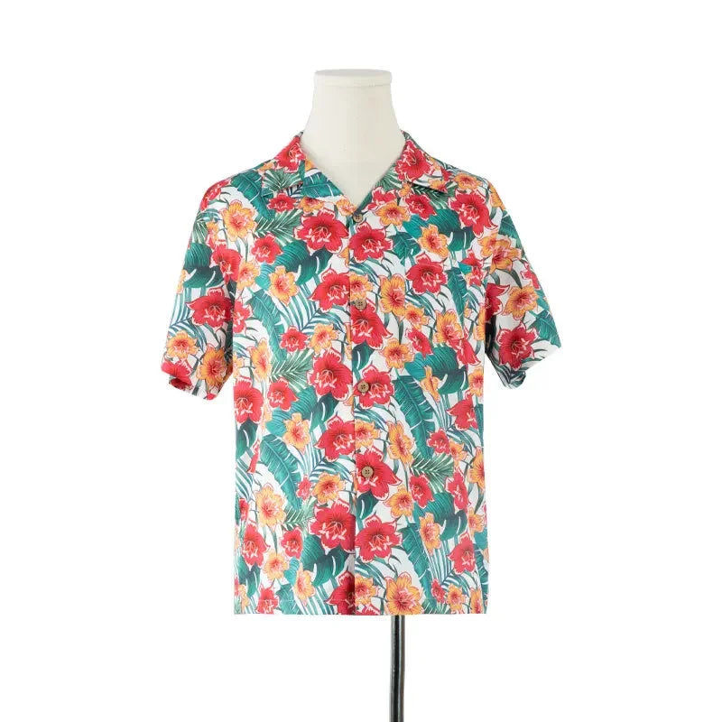 Family Holiday Clothes Dad and Son Boy Beach Shirts Two Piece Sets Vacation 2023 Mom and Baby Girl Floral Smock Dress Sleeveless