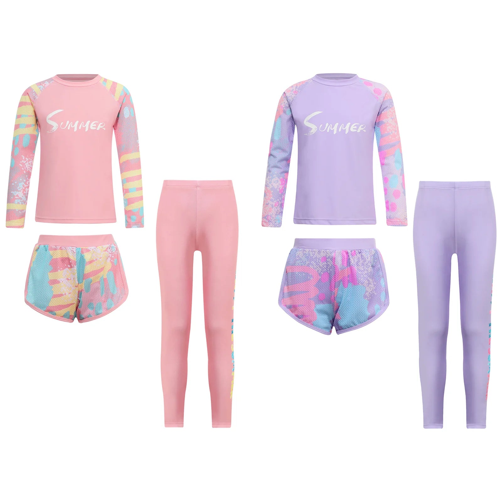 Kids Girls Swimsuit Rash Guard 3Pcs Sunsuit Outfit Long Sleeve Floral Tops Shorts Legging Child Sun Protection Pool Swimwear Set