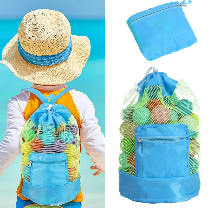 Portable Beach Bag Foldable Net Swimming Bag Children Beach Toy Organizer Storage Backpack Kids Outdoor Swimming Waterproof Bags