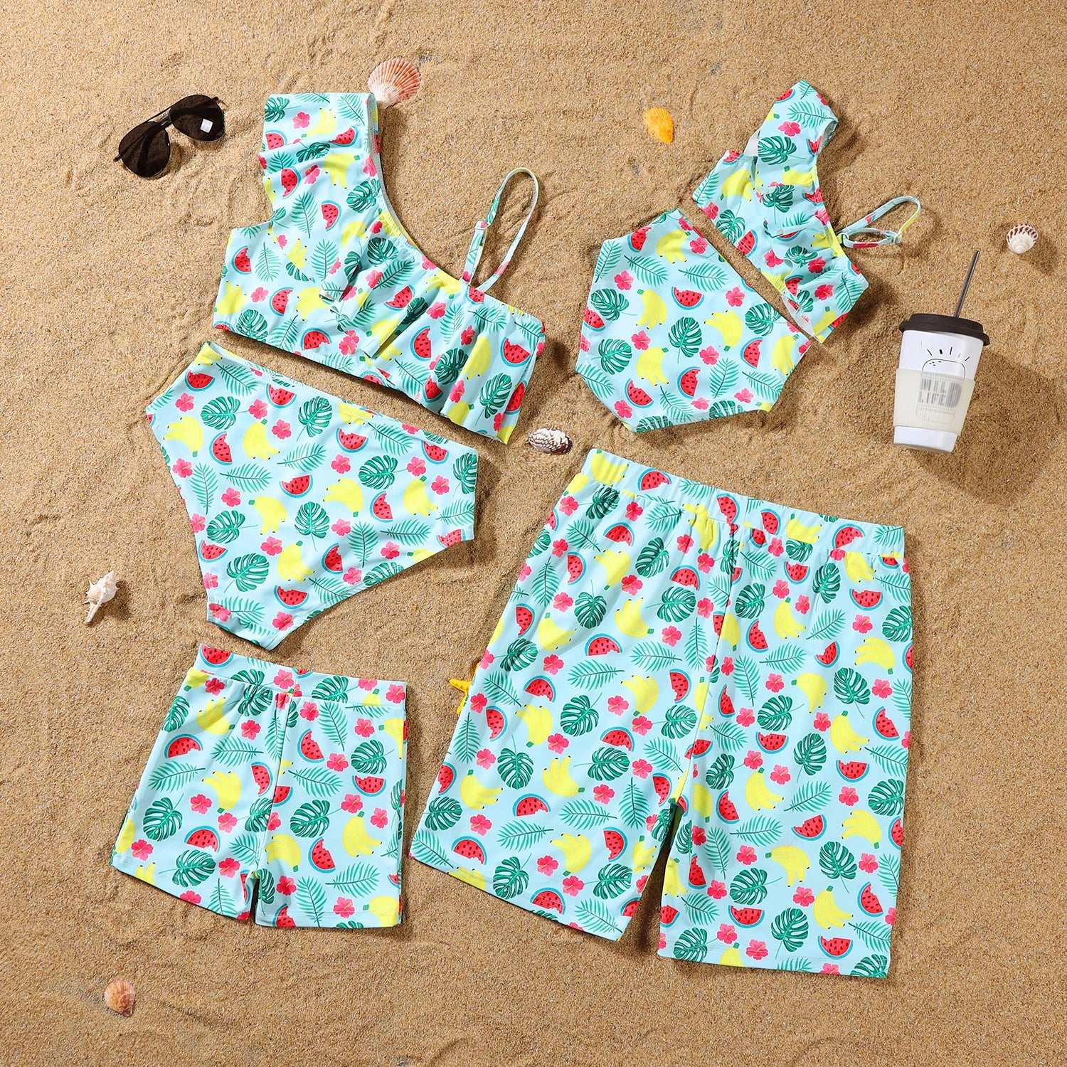 2023 Leaf Swimsuits Family Matching Outfits Look One-Piece Mother Daughter Swimwear Mommy and Me Clothes Father Son Swim Shorts