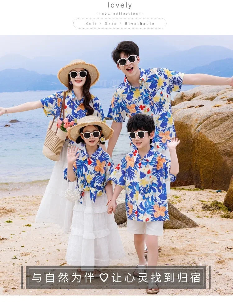 Vacation Family Matching Clothes Sets Mom Daughter Shirts Skirt Casual Dad Son Tops Shorts Resort Parent Child Two Piece Outfit