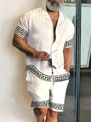 2024 Summer Men's Temperament Shirt Set Men's Hawaii Vacation Short Sleeve Top Drawstring Shorts 2 Pcs Boutique Party Dresses