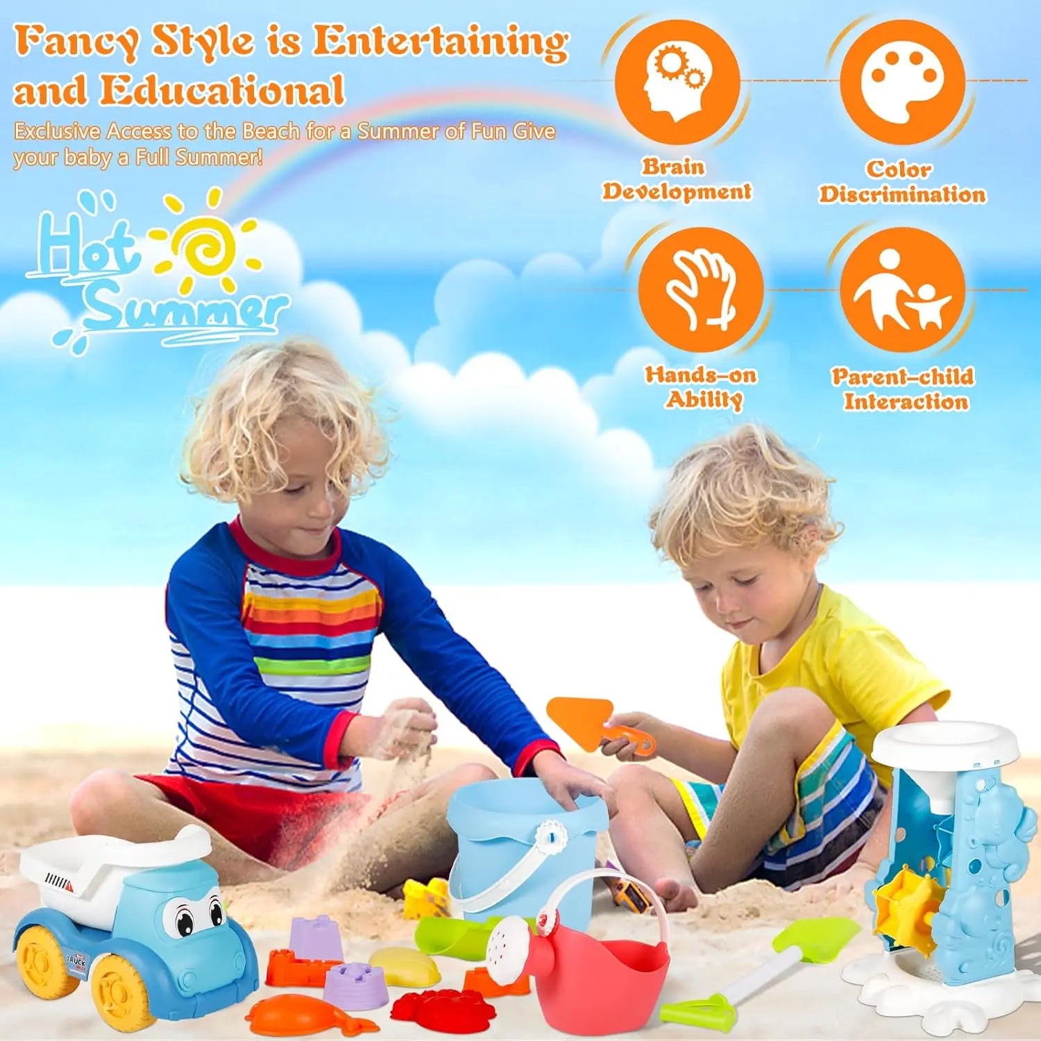 Beach Toys for Kids Sand Toys Set with Sand Bucket Shovel Rake for Beach Sandbox Toys Summer Outdoor Gift Kit for Boys Girls