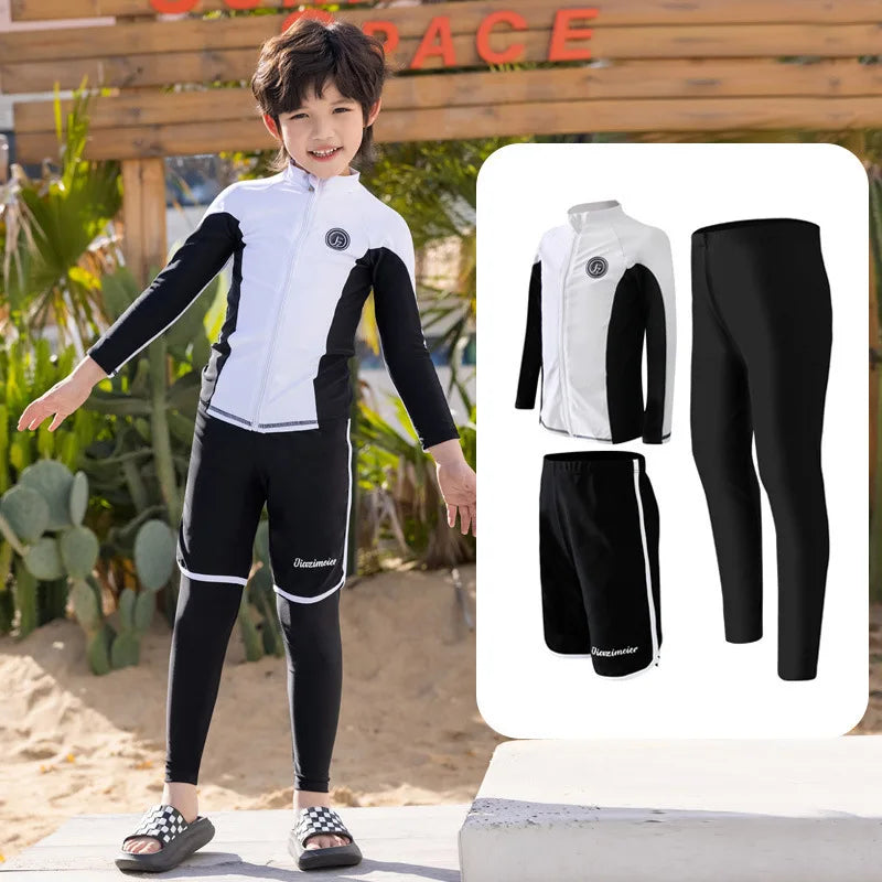 Little Boys/Girls Long Sleeve Rash Guard Swim Shirt+Trunks+Leggings Sun UV Protect Sunsuit for 1-10 Years Kids Toddler Swimsuit