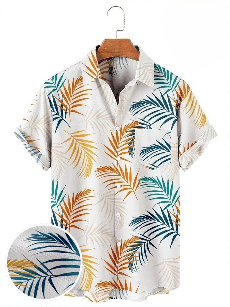 Hawaiian Men's Print Short  Sleeve Shirt Beach Coconut Tree Fashion Lapel Top 2025 New for Men Floral Clothes