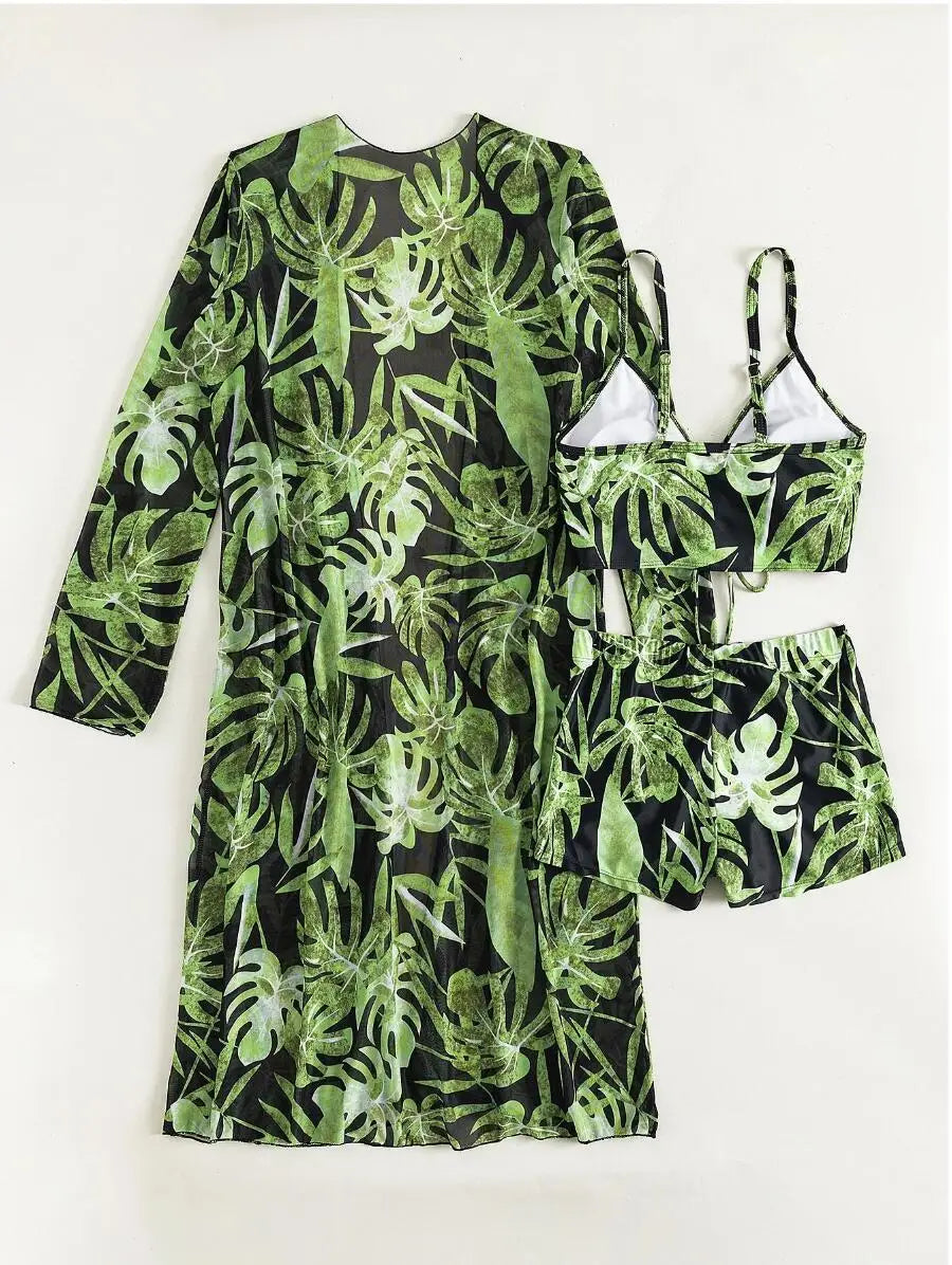 Print Three-Piece Swimsuits Tankini Sets Female Swimwear Push Up For Beach Wear Bathing Suits Pool Women's Swimming Suit