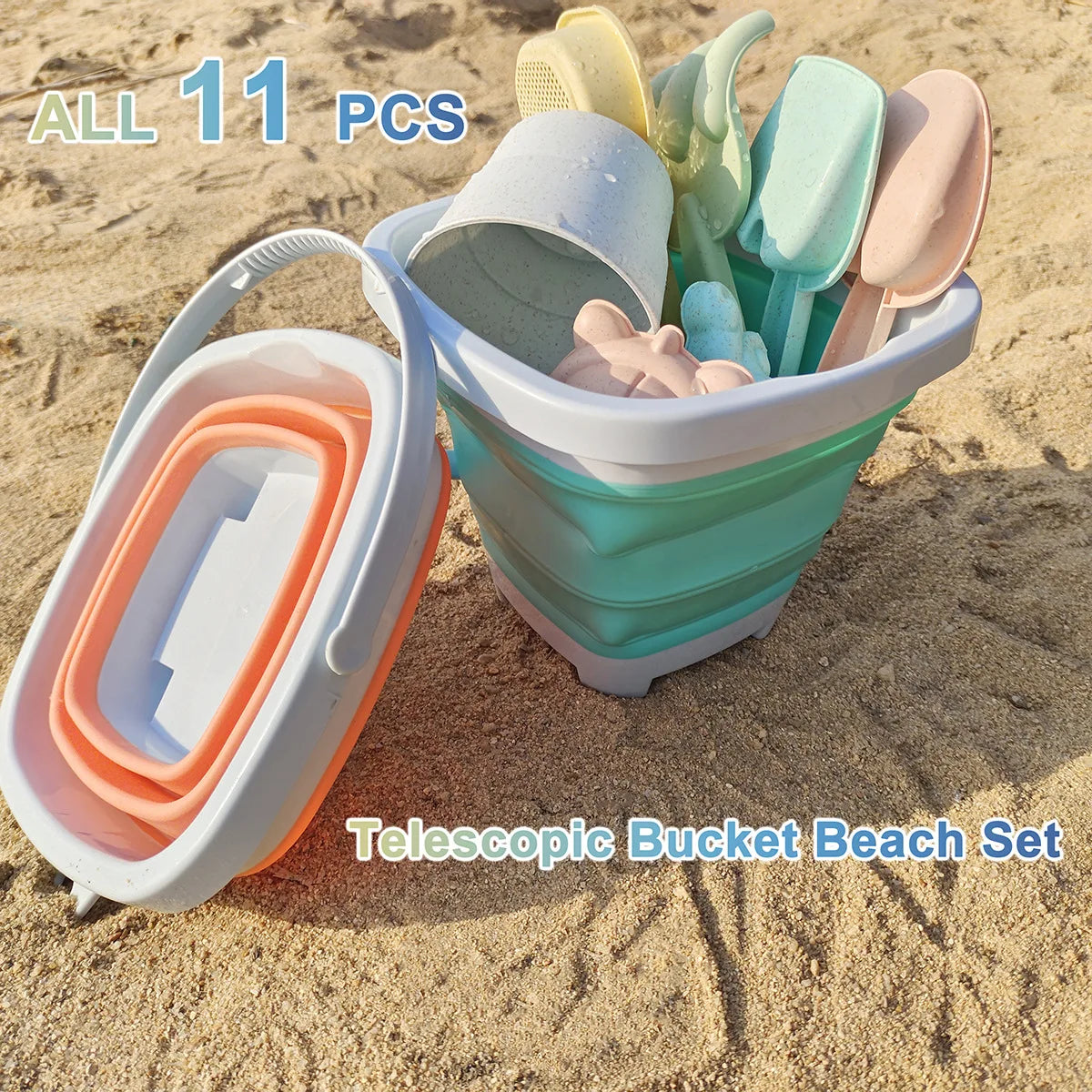 Beach Toys for Kids Sand Toys Set for Toddlers Sandbox Toys with Collapsible Bucket Shovel Rake Set Sand Molds Summer Outdoor