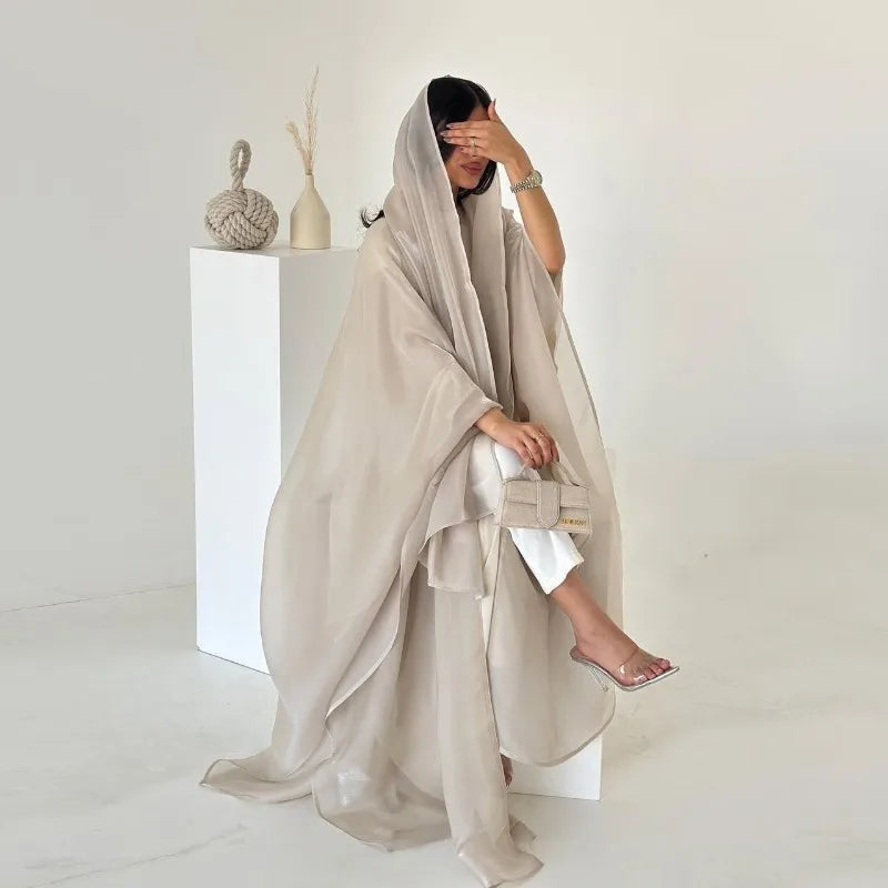 Elegant Arabic Satin Abaya Dress with Hijab Eid Muslim Women Modest Cardigan Islamic Vacation Outfit New in Turkey Kaftan Robe
