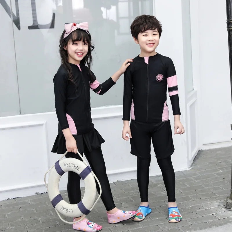 Kids/Toddler Three-Piece Long Sleeve Swimsuits Rash Guard Bathing Suit Swim Shirt+Pants+Shorts Full Body Sun Protection Wetsuits