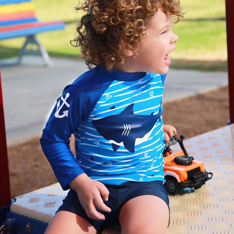 2025 Boys Swim Wear Two Pieces Set 3 to 4 5 6 7 8 9 10 11 12 Years Toddler Shark Print Infantil Long Sleeve Kids Swimming Suits