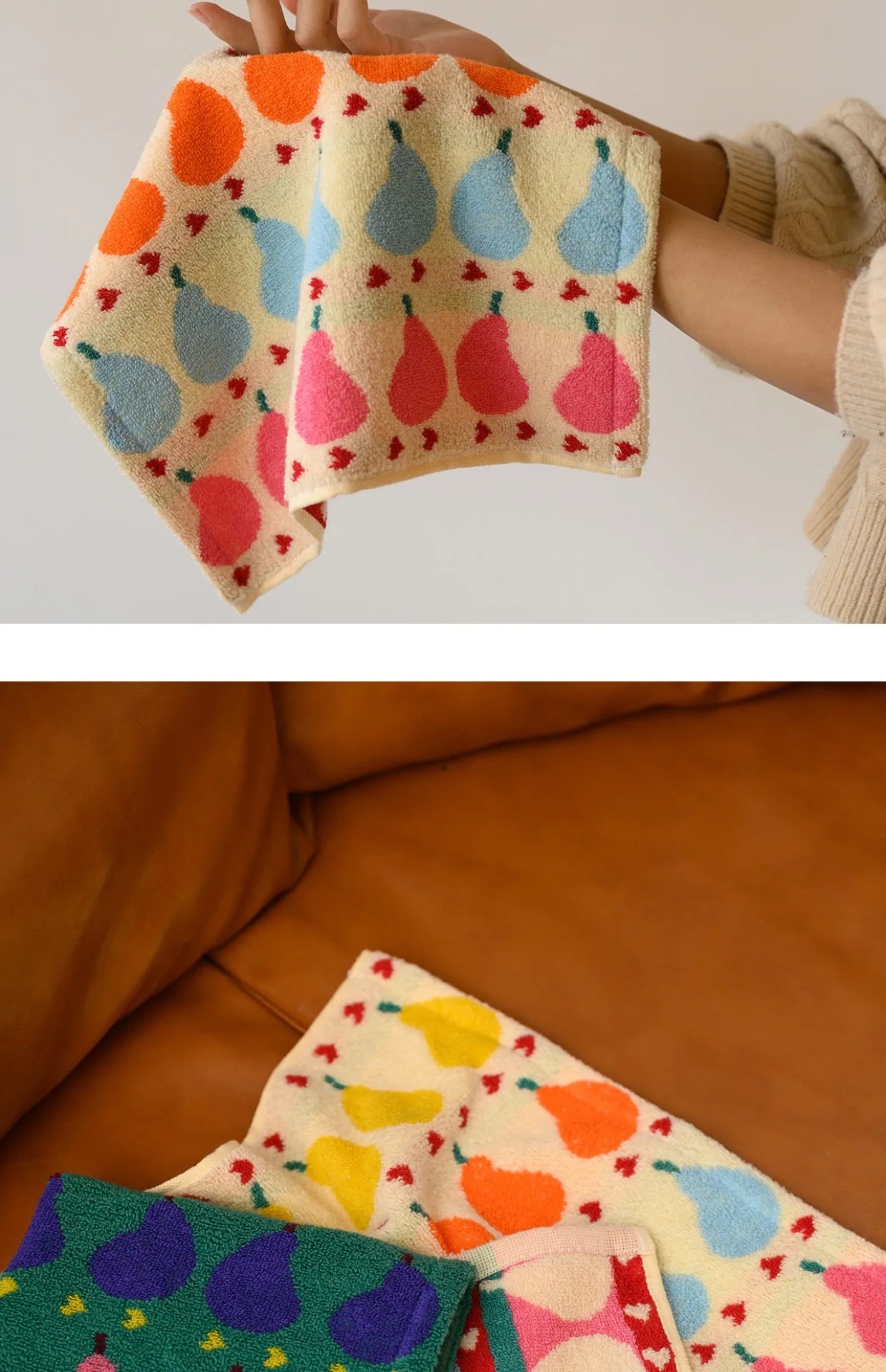 Cute Graffiti  Pears Patter Cotton Soft Face Towel for Kids Absorbent Bath Towel Comfortable Cotton Household Towel Beach Towels