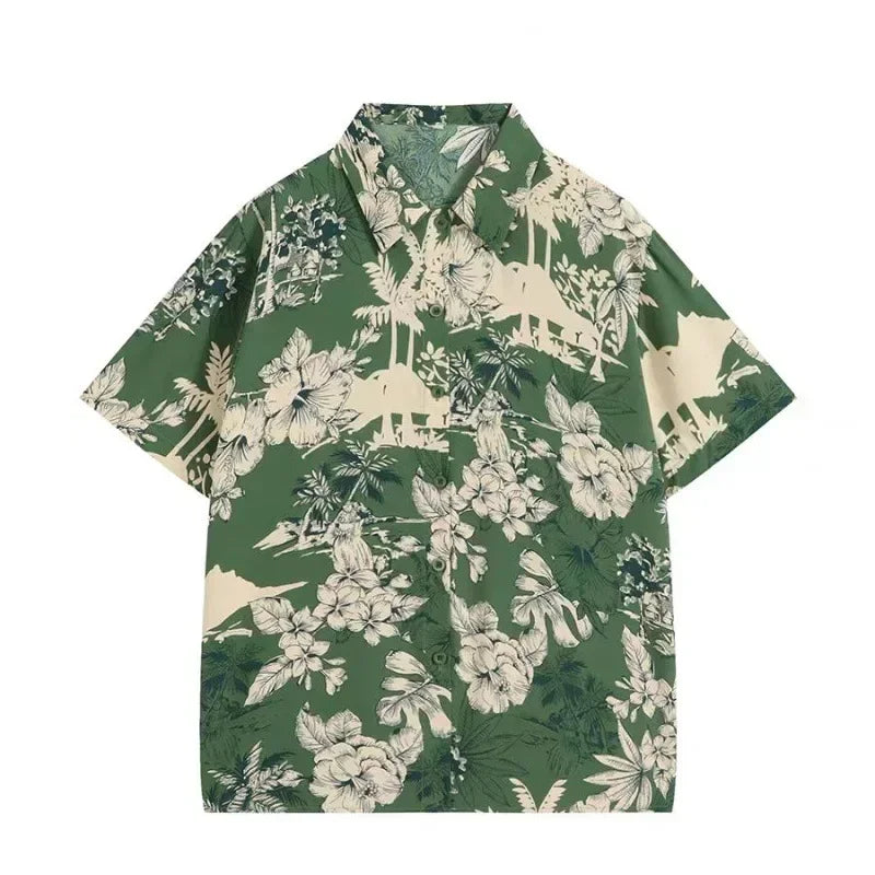 Holiday Family Matching Beach Clothes Couple Vacation Look Mom  Dress Resort Dad Son Print Shirts Outfits Daughter Smock Green