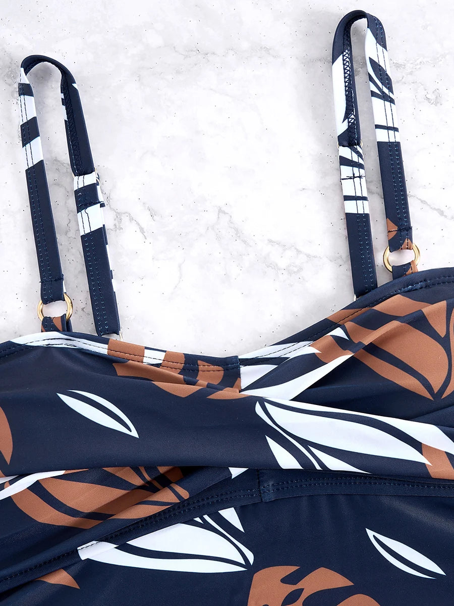 Printed Tankini Set Two Pieces Swimsuit Women Strappy Swimwear Female Bathers Bathing Swimming Swim Suit Beachwear