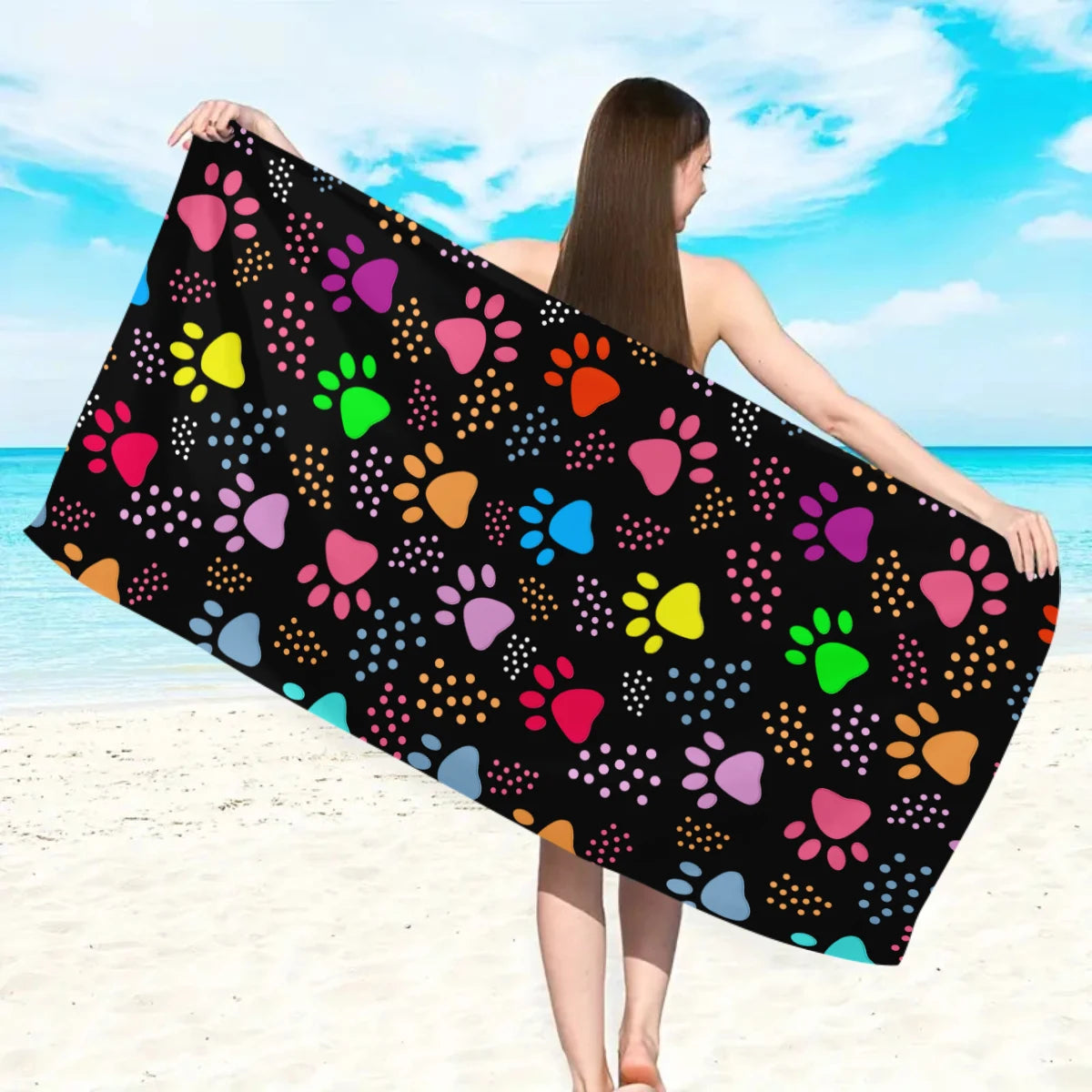 1pc Bohemian Large Beach Towel, Striped Flower Love Printed Bath Towel, Outdoor Swimming, Vacation, Camping Beach Towel