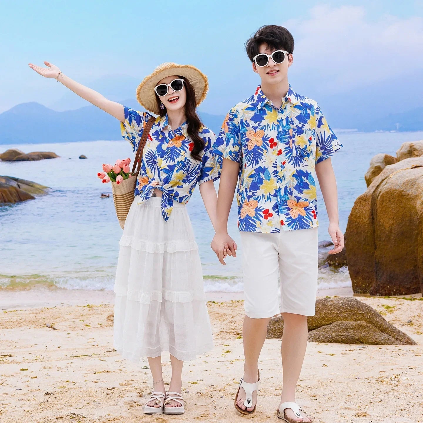 Vacation Family Matching Clothes Sets Mom Daughter Shirts Skirt Casual Dad Son Tops Shorts Resort Parent Child Two Piece Outfit