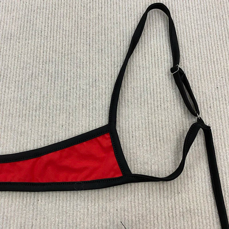 Sexy Y2K Spice Girl Contrast Color Bikini Retro Adjustable Shoulder Strap Backless Summer Beach Split Swimsuit