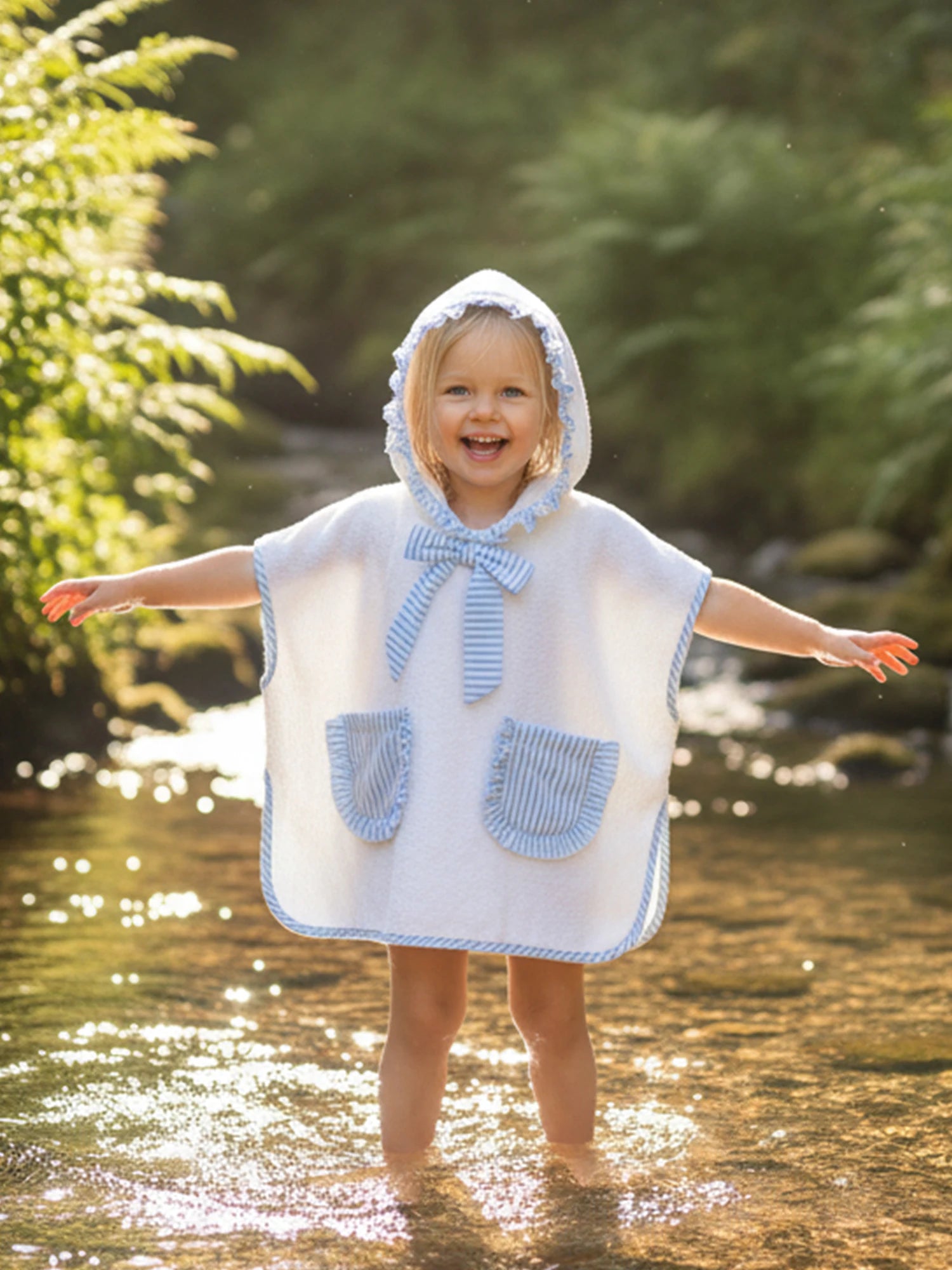 0-4Y Toddler Girl Swimwear Cover Ups for Beach Pool Striped Ruffled Trim Hooded Shawl Robe 2026 Spring Summer Kids Beachwear